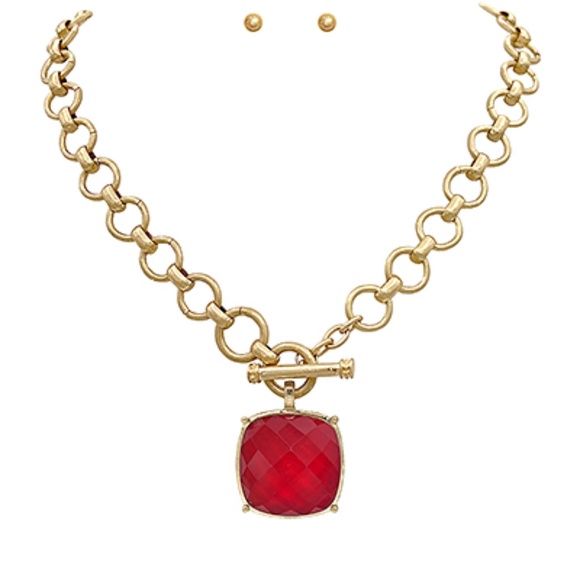 Square Stone Pendant Necklace Set - Picture 4 of 9